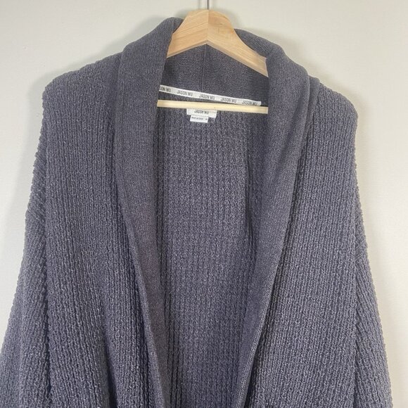 Jason Wu Waffle Knit Gray Oversized Long Sleeve Cardigan With Belt Size M Cozy - Picture 3 of 10